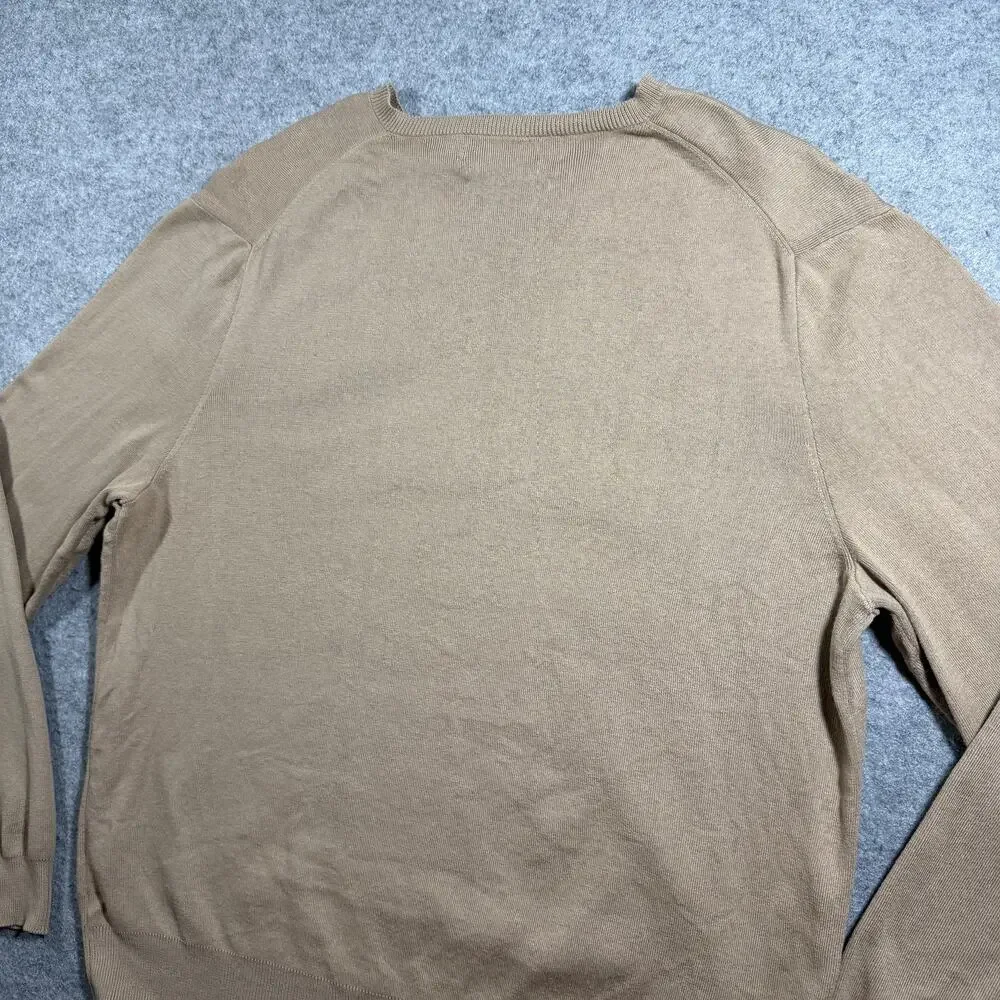 Vintage 90s Polo Ralph Lauren Pima Cotton Sweater Mens L Tan V-Neck Preppy Knit